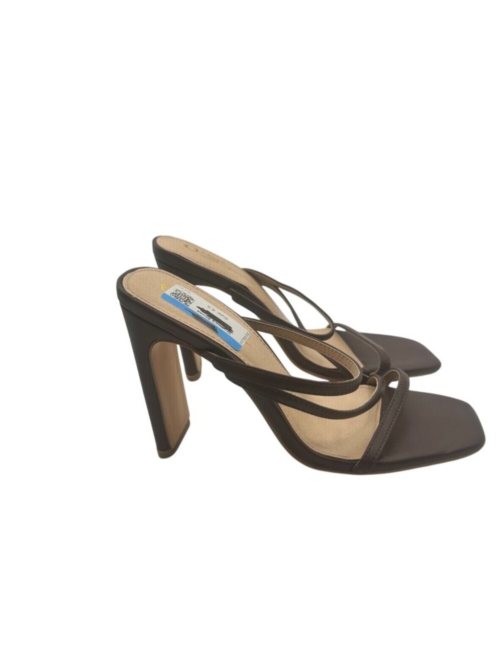 Olivia Ferguson Size 5.5 Strappy Brown Square-Toe High Heel Sandals Womens